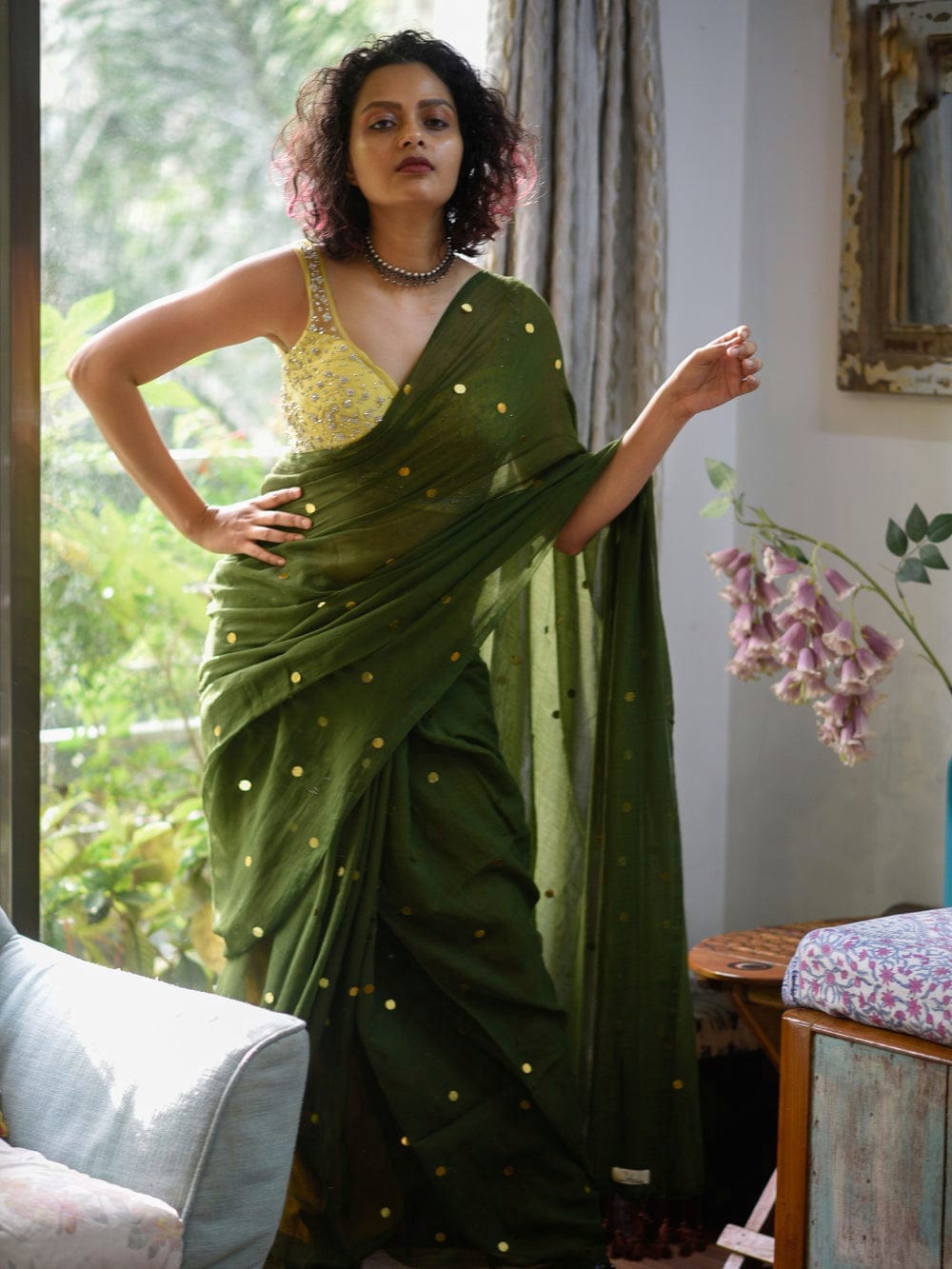 Hand made pure khadi sparkling cotton saree